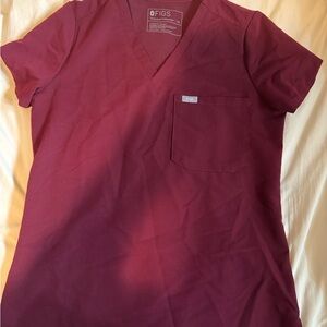 Figs Maroon V-Neck Scrub Top